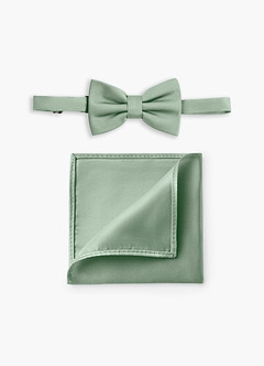 front Conjunto de pajarita y pañuelo de bolsillo ajustables de satén elástico para niño