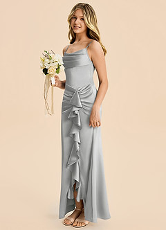 Azazie Rosalia Junior Robe Fourreau en Satin extensible Plissé Argent image3
