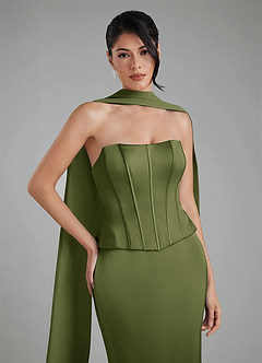 Azazie River Bridesmaid Dresses Olive Sheath Corset Stretch Satin Convertible Dress image10
