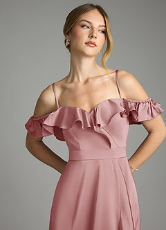 Azazie Lyra Bridesmaid Dresses Dusty Rose A-Line Off the Shoulder Stretch Satin Convertible Dress image11