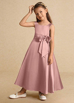Azazie Lindy Blumenmädchenkleider A-Linie Plissee Matte Satin Kleid Roségold image4
