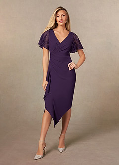 Azazie Eloise Mother of the Bride Dresses Plum Sheath Pleated Stretch Crepe Dress image1