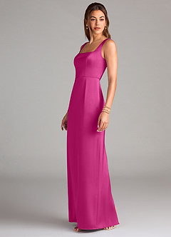 Azazie Flori Bridesmaid Dresses Fuchsia Sheath Side Slit Stretch Satin Dress image4