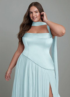 Azazie Stephanie Bridesmaid Dresses Cloud Blue A-Line Pleated Stretch Satin Dress image13