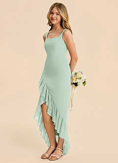 Azazie Reesie Junior Agave Sheath Ruched Chiffon Dress image6