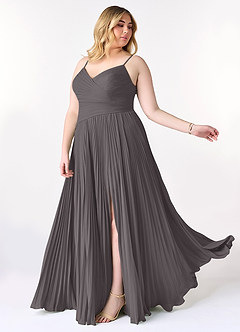 Azazie Vini Bridesmaid Dresses Steel Grey A-Line V-Neck Pleated Chiffon Dress image10