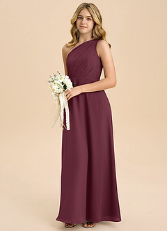 Azazie Phaedra Junior Cabernet A-Line Pleated Chiffon Dress image5