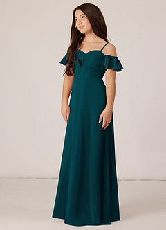 Azazie Juna Junior Pine A-Line Off the Shoulder Chiffon Dress image3