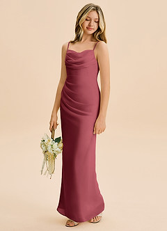 Azazie Mai Junior Merlot Sheath Pleated Chiffon Dress image1