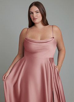 Azazie Elle Robes de demoiselle d'honneur Robe Trapèze en Satin extensible Plissé Rose Poussiéreuse image10