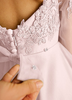 Azazie Precious vestidos de niña de las flores Vestido Rosa Rubor de Tul de Línea A con Encaje image6