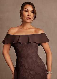 Azazie Marina Mother of the Bride Dresses Ganache A-Line Off the Shoulder Floral Burnout Dress image5