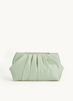front Matching Color Matte Satin Pleated Clutch