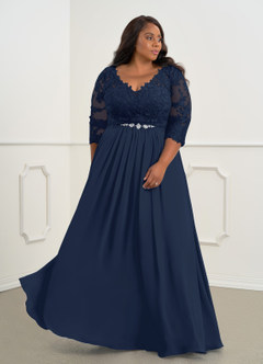 Azazie Hayek Mother of the Bride Dresses A-Line V-Neck Lace Chiffon Floor-Length Dress image10