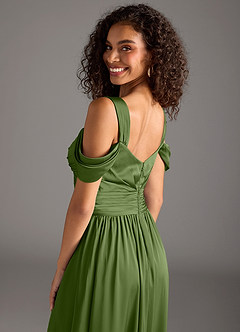 Azazie Lianne Bridesmaid Dresses Juniper A-Line Off the Shoulder Stretch Satin Dress image4
