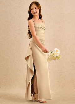 Azazie Cannoli Girls Formal Rochii de fetiță cu flori Linie A Plisată Satin elastic Lungime până la podea Rochie image5