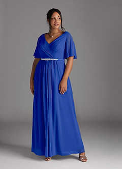 Azazie Tricia Abiti per la Madre della Sposa Abito A-Line in Chiffon con Scollo a V a Pieghe Blu Reale image8