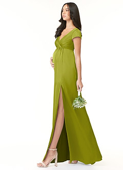 Azazie Allessia Maternity Bridesmaid Dresses A-Line Pleated Stretch Satin Floor-Length Dress image3