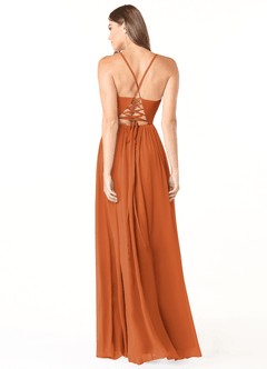 Azazie Aaida Bridesmaid Dresses Cinnamon A-Line Corset Chiffon Dress image2