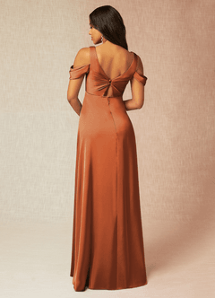Azazie Rhea Maternity Bridesmaid Dresses A-Line Off-The-Shouler Pleated Stretch Satin Floor-Length Dress image2