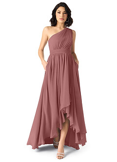 Azazie Mathilda Bridesmaid Dresses Desert Rose A-Line One Shoulder Chiffon Dress image1