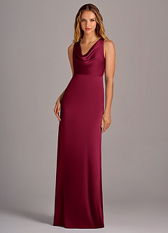 Azazie Wrenlee Bridesmaid Dresses Burgundy A-Line Stretch Satin Dress image1