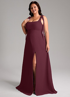 Azazie Debra Vestidos de damas de honor Vestido de Cabernet de Gasa de Corte en A Convertible con Con bolsillos image4