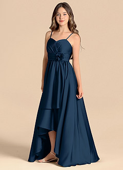 Azazie Catalina Junior Dark Navy A-Line Sweetheart Neckline Stretch Satin Dress image6