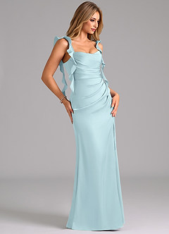 Azazie Jessamine 신부 들러리 드레스 쉬스 코르셋 스트레치 새틴 바닥 길이 드레스 image4