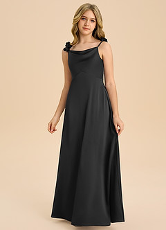 Azazie Gumdrop Junior Black Empire Pleated Stretch Satin Dress image3