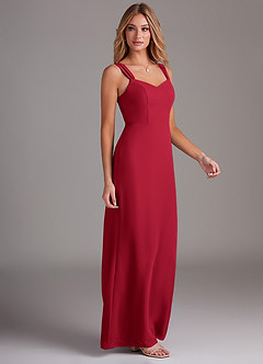 Azazie Denice Bridesmaid Dresses Scarlet Sheath Pleated Chiffon Dress image5