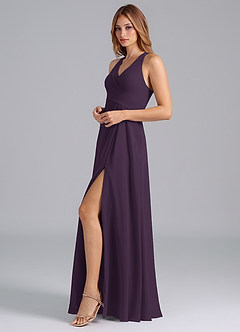 Azazie Dorota Robes de demoiselle d'honneur Robe Trapèze en Mousseline de soie Plissée Prune image5