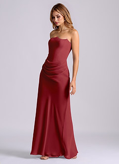 Azazie Debby Bridesmaid Dresses Pomegranate Mermaid Strapless Chiffon Dress image3