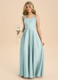 Azazie Popsy Junior Abito A-Line in Raso Elasticizzato Fiocco Nebbia image5