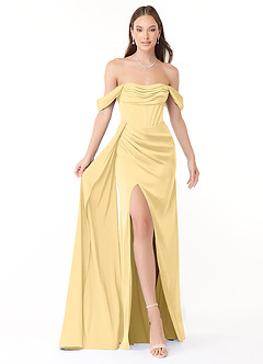 Azazie Amyra Bridesmaid Dresses Butter Mermaid Off the Shoulder Stretch Satin Convertible Dress image1