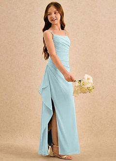 Azazie Cannoli Girls Formal Blumenmädchenkleider A-Linie Plissee Chiffon Kleid Nebel image4