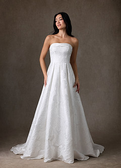 Azazie Desiree Vestidos de novia Vestido de Diamante Blanco de Jacquard Floral de Corte Princesa con Sin tirantes image7