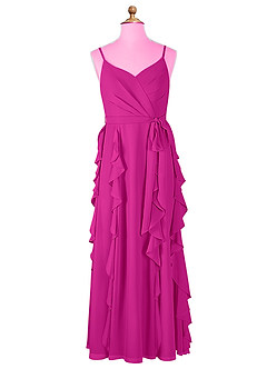 Azazie Peyton Junior Fuchsia A-Line V-Neck Cascading Ruffles Chiffon Dress image6