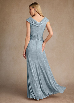 Azazie Warren Mother of the Bride Dresses Dusty Blue A-Line Pleated Metallic Mesh Dress image4
