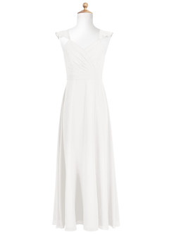 Azazie Emily Junior Vestido de Blanco de Gasa de Corte en A con Volante image5