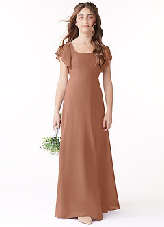 Azazie Bondi Junior Bronzer A-Line Bow Chiffon Dress image2