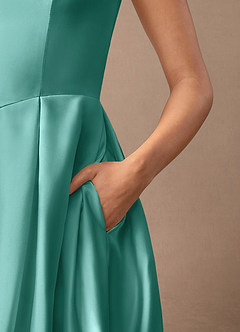 Azazie Fulton Mother of the Bride Dresses Aqua A-Line Pleated Stretch Satin Dress image7