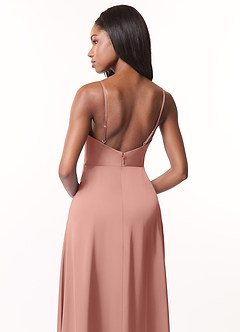 Azazie Brielle Bridesmaid Dresses Rosette A-Line Cowl Spaghetti Straps Stretch Satin Dress image5