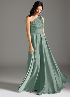 Azazie Charlize Abiti da Damigella Abito A-Line in Raso Elasticizzato Monospalla Salvia Argentata image3