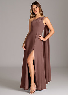 Azazie Tella Bridesmaid Dresses Espresso A-Line One Shoulder Chiffon Dress image3