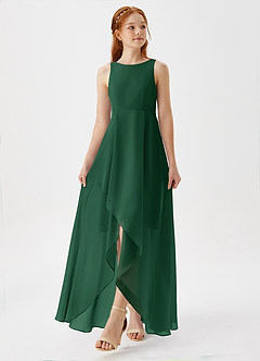 Azazie Lizette Junior Dark Green A-Line Pleated Chiffon Dress image4