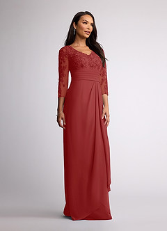 Azazie Joan Mother of the Bride Dresses Rust Sheath V-Neck Lace Chiffon Dress image2