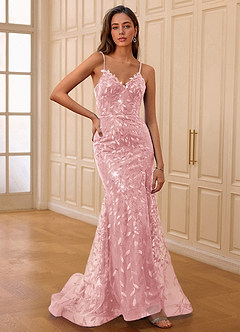 Glazia Blushing Pink Floral Sequined Embroidery Mermaid Prom Dress image3