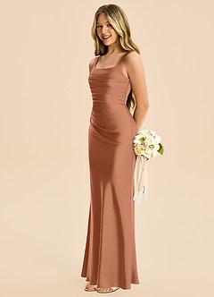 Azazie Agustina Junior Bronzer Sheath Pleated Stretch Satin Dress image5