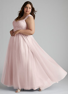 Azazie Luxi Robes de demoiselle d'honneur Robe Trapèze en Tulle Plissée Rose Pâle image9